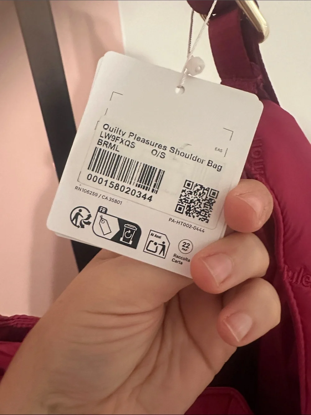 NWT Lululemon Quilty Pleasures Shoulder Bag 14L Berry Rumble